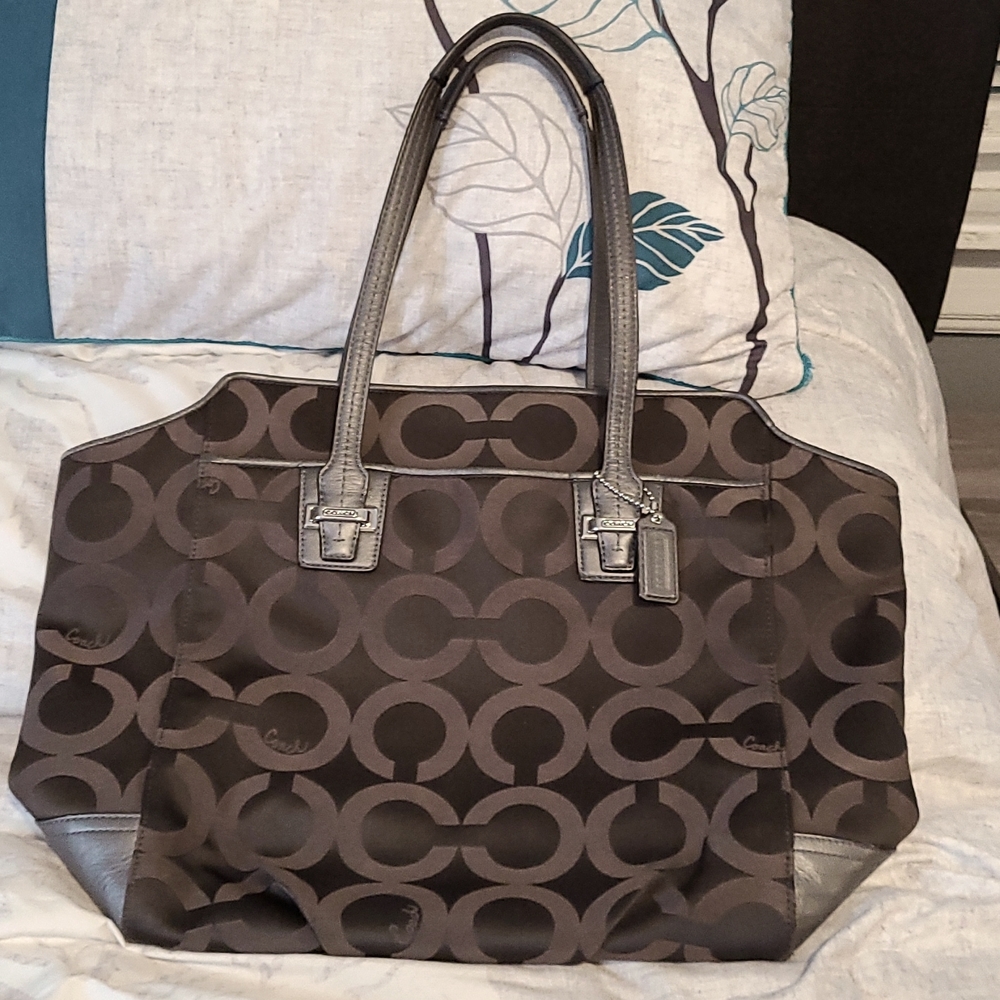 XL COACH TAYLOR Sateen G1382 F26031 Gray on Gray SHOULDER TOTE Purse